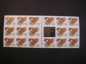 Scott 2595a, 29c Brown Eagle, Pane of 17, #B3434 1, Type B liner, MNH Beauty