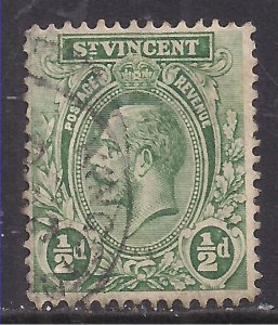 St Vincent 1913 - 17 KGV 1/2d Green used SG 108 ( J692 )