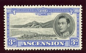 Ascension 1938 KGVI 3d black & ultramarine (p13½) MLH. SG 42. Sc 44.