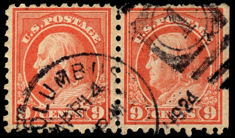 U.S. Scott #471: 1916 9¢ Benjamin Franklin pair, Used, F