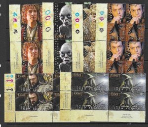 NEW ZEALAND SG3405/10 2012 THE HOBBIT IN BLOCKS OF 4 MNH