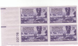 Scott # 954 - 3c Violet - California Gold Issue- plate block of 4 - MH