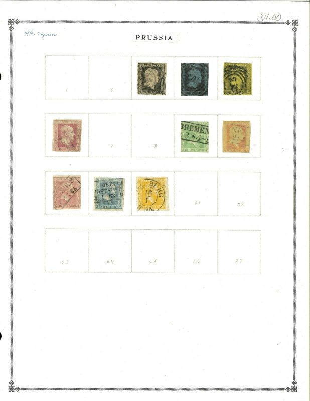 Prussia (German State) 1850-1858 Used Hinged on a Blank Scott Int.Page