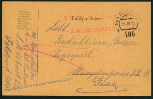 Austria WWI U-22 Submarine Unterseeboot U-Boot Feldpost 58589