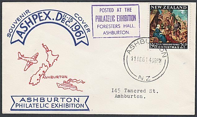 NEW ZEALAND 1961 Ashburton Philatelic Exhibition commem cover / cinderella..L250