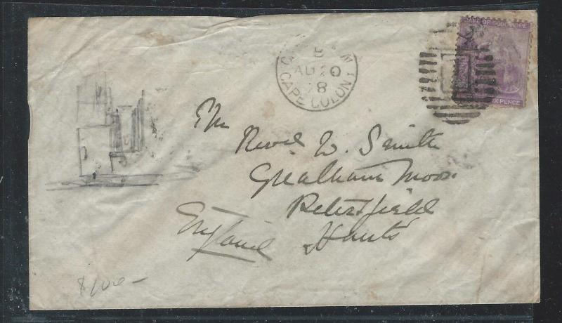 NATAL (PP2909B)  1878  6D  #1   COVER TO ENGLAND PENCIL DRAWING FRONT AND BACK