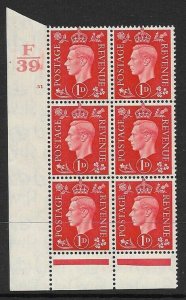 1937 1d Red Dark colours F39 31 No Dot perf 6(I/P) block 6 UNMOUNTED MINT/MNH