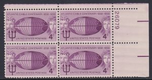 1112 Atlantic Cable Centennial Plate Block MNH