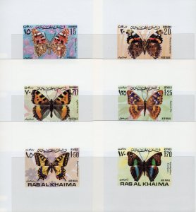 Ras al-Khaima 1972 Mi#614B/619B  BUTTERFLIES 6 Deluxe white Souvenir Sheets MNH