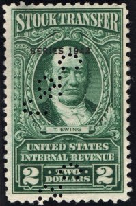 RD128 $2.00 Stock Transfer Stamp (1942) Perfin