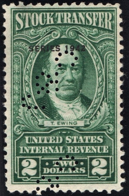 RD128 $2.00 Stock Transfer Stamp (1942) Perfin