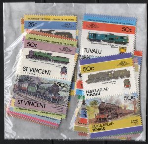 Thematic stamps TRAINS 1980,s L.O W TRAINS. 100 DIFF IN PAIRS mint