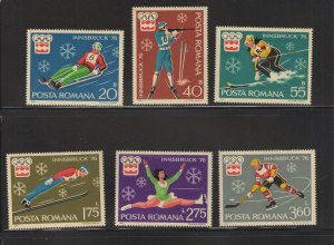 Romania #2596-2601  (1976 Winter Olympics set) VFMNH CV $2.55