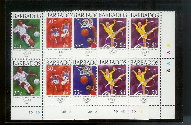 BARBADOS Sc#913-916 Complete Mint Never Hinged PLATE BLOCK Set