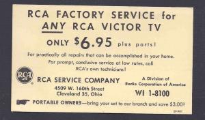 Ca 1950'S 2.5c BULK RATE CARD FOR RCA VICTOR TV REPAIRS, SCARCE