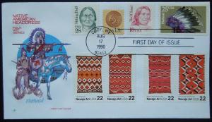 2501-2505 FDC Indian Headdresses 8/17/90 set of 5