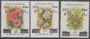 IRAN Sc #2792-4 CPL SET of 3 MNH OVERPRINTS on FLOWERS