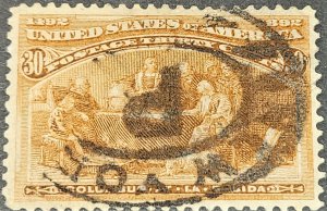 U.S. Stamp # 239, 30 Cent Columbian, Used, VF-XF, SCV $140.00