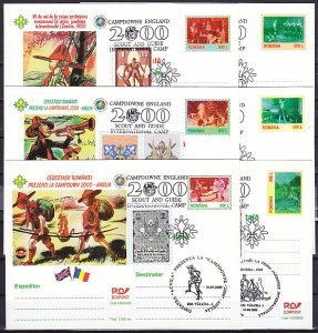 Romania, JUL-AUG/2000. Scout Postal Cards w/Cancels & Labels.