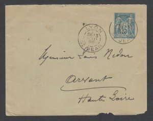 France H&G B2d used. 1894 15c Peace & Commerce, blue on gray blue envelope