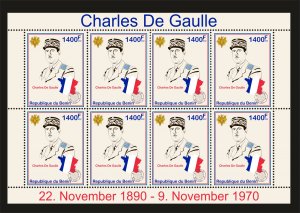 Stamps.  Général Charles De Gaulle 1 sheet perforated 2022 year Benin NEW