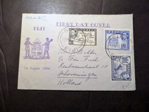 1950 British Fiji Airmail First Day Cover FDC Suva to Scweningen Netherlands