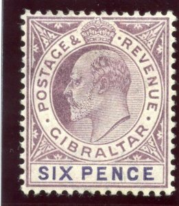 Gibraltar 1903 KEVII 6d dull purple & violet MLH. SG 50. Sc 43.