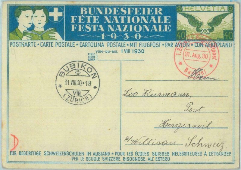 89786 - SWITZERLAND - Postal History - SPECIAL GLIDER FLIGHT Stationery Card '30