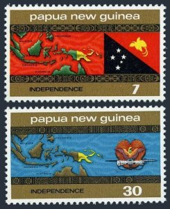 Papua New Guinea 423-424,424a,MNH. Independence 09.16.1975.Map,Flag,Coat of Arms