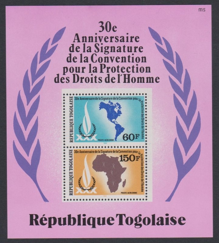 Togo 30th Anniversary of Human Rights Convention MS 1980 MNH SC#C433a SG#MS1510