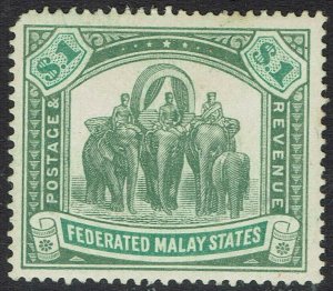 FEDERATED MALAY STATES 1904 ELEPHANTS $1 WMK MULTI CROWN CA 