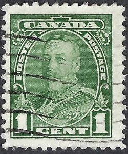 Canada #217 1¢ King George V (1935). Green. Fine centering. Used.