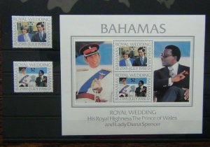 Bahamas 1981 Royal Wedding set & Miniature Sheet MNH
