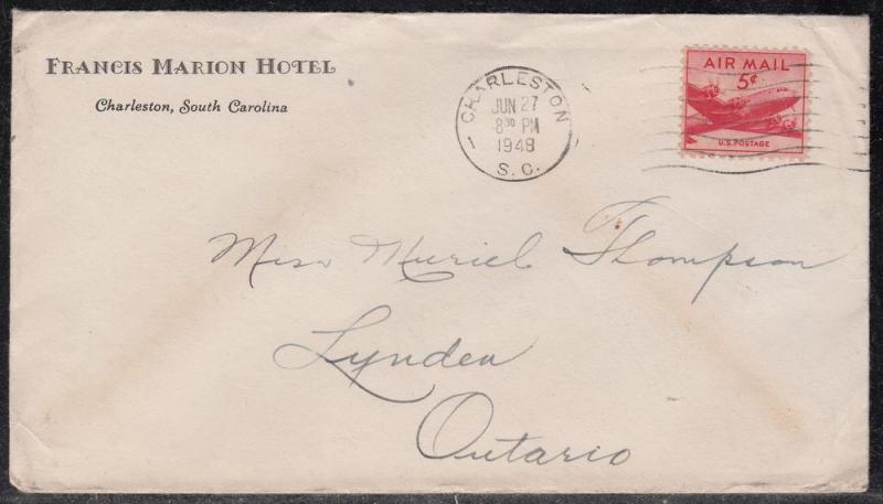 Scott C33 - 1948 Hotel Advertising Airmail Letter to Canada