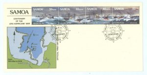 Samoa (Western Samoa) 755a-d 1989 Century of the Great Apia Hurricane/sunken ships (strip of four) on an unaddressed, cacheted f