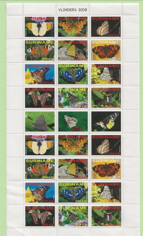 SURINAM/SURINAME Sc 1366 NH MINISHEET W/TABS of 2008 - BUTTERFLIES