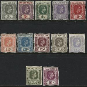 Mauritius 1938-43 KGVI values to 10 rupees complete set mint o.g.