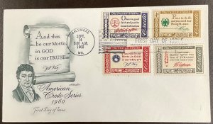 1142 Artmaster cachet American Credos Combo 4 on 1 FDC 1960