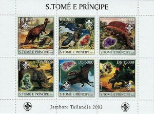 S. TOME & PRINCIPE 2003 - Dinosaurs & Minerals & Scouts 6v. Scott Code: 1511