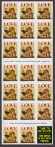 1996 Love Cherub Sc 2949a 32c booklet pane of 20 MNH plate number B1111-1