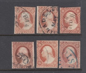 US #11/11A Group of 6 stamps -   3c Washington  (USED) cv$90.00