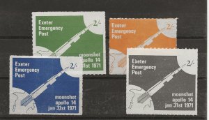 GB 1971 postal Strike Exeter Emergency Delivery Moon Shot set of 4 MNH