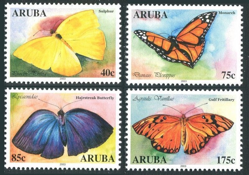 Aruba 233-236, MNH. Butterflies 2003. Orange-barred sulphur, Monarch, Hairstreak