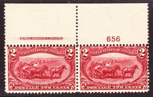 US 286 2c Trans-Mississippi Mint Plate #656 Top Pair F-VF OG NH SCV $160