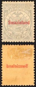 Swaziland SG10 1/2d opt in Carmine M/M (toned) Opt Shows on back