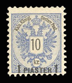 Austria, Offices in the Turkish Empire #17 Cat$65, 1888 1oi on 10kr blue, lig...