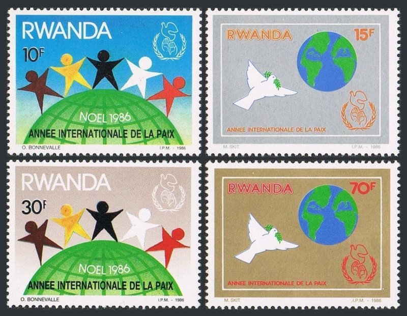 Rwanda 1270-1273,MNH.Michel 1354-1357. Christmas 1986.Peace Year IPY-1986.Birds.