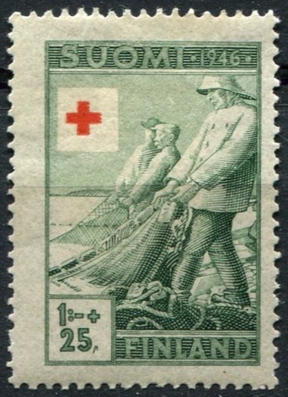 Finland Sc#B74 MH/Unused, 1m+25p dl grn, Red Cross - 1946 (1946)
