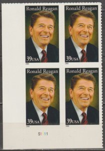 4078, PB of 4 L/L. Ronald Reagan MNH, .39 cent.