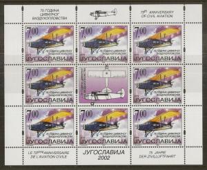 Yugoslavia 2002 Civil Aviation Sheetlets Cat£368